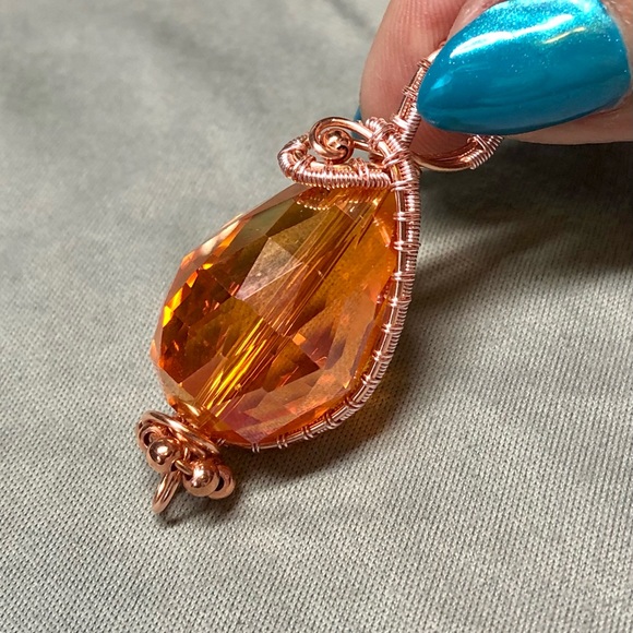 💎Crystal bead pendant wire wrapped-orange and pink-copper - Picture 7 of 14